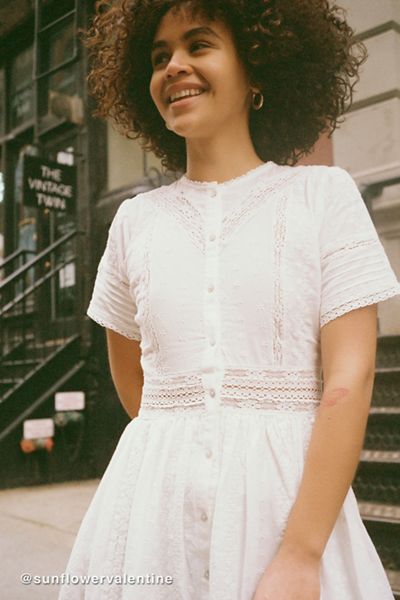 UO Victoria Eyelet Button-Front Midi Dress