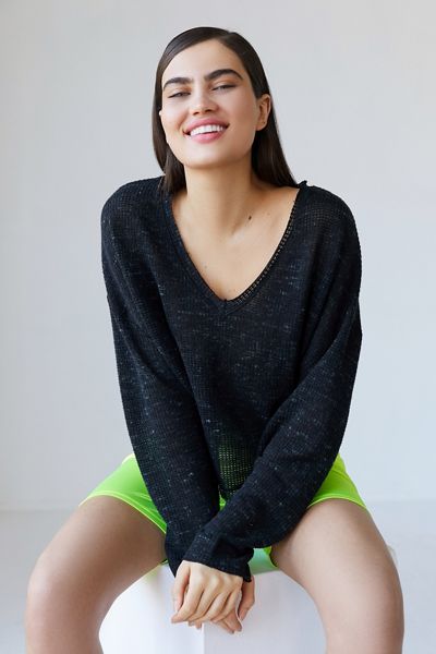 Out From Under Jade Slouchy Thermal V-Neck Top