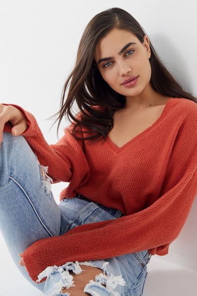 Out From Under Jade Slouchy Thermal V-Neck Top