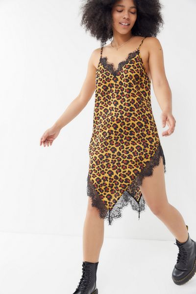 Out From Under Angie Lace Trim Asymmetrical Slip Dress