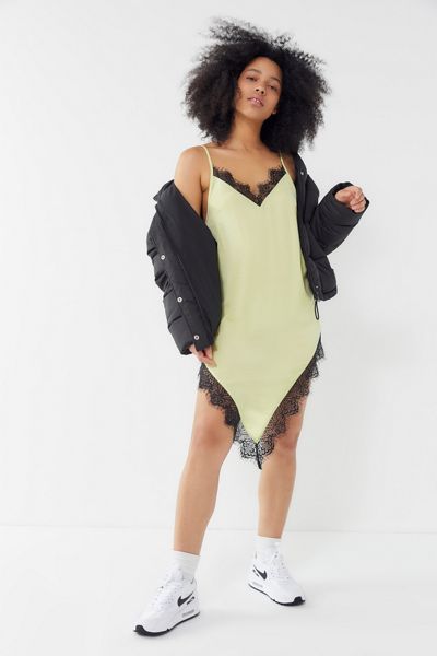 Out From Under Angie Lace Trim Asymmetrical Slip Dress