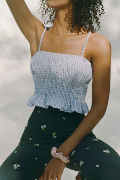 UO Smocked Ruffle Cropped Top