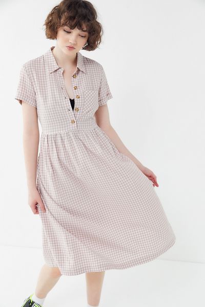 UO Laila Seersucker Midi Shirt Dress