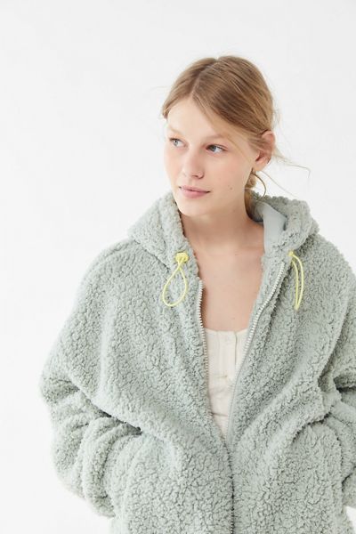 UO Wilma Hooded Zip-Front Teddy Jacket