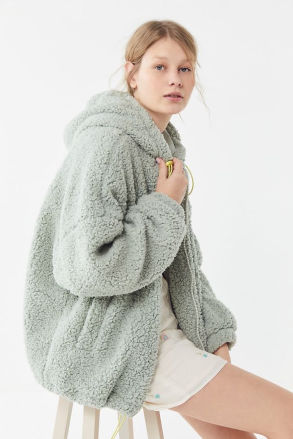 UO Wilma Hooded Zip-Front Teddy Jacket