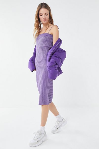 UO Ribbed Knit Straight Neck Midi Dress