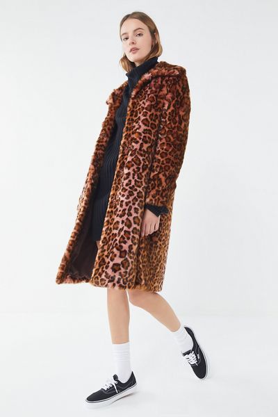 Avec Les Filles Leopard Print Faux Fur Car Coat