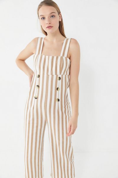 UO Murphy Striped Button-Front Cropped Jumpsuit