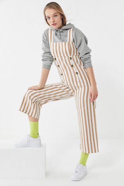 UO Murphy Striped Button-Front Cropped Jumpsuit