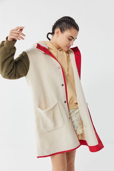 UO Carson Sherpa Fleece Hooded Longline Coat