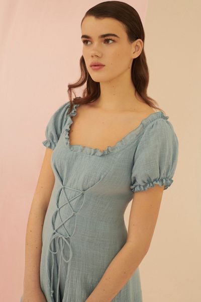 UO Lace-Up Puff Sleeve Mini Dress