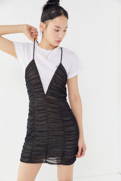 UO Mesh Plunging Mini Dress
