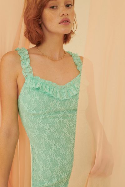 UO Lace Ruffle Bustier Mini Dress