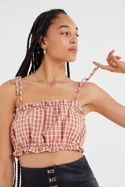 UO Crinkle Tie-Shoulder Cropped Top