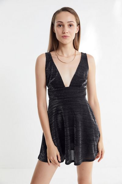 UO Glitter Plunging Mini Dress