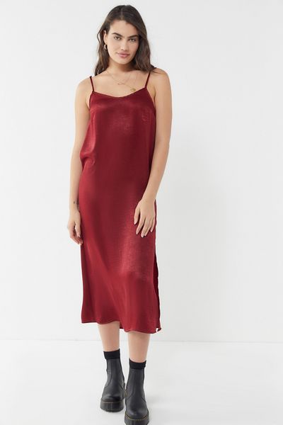 Urban Renewal Remnants Satin Side Slit Midi Slip Dress