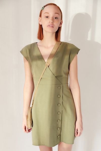 UO Surplice Button-Front Mini Dress