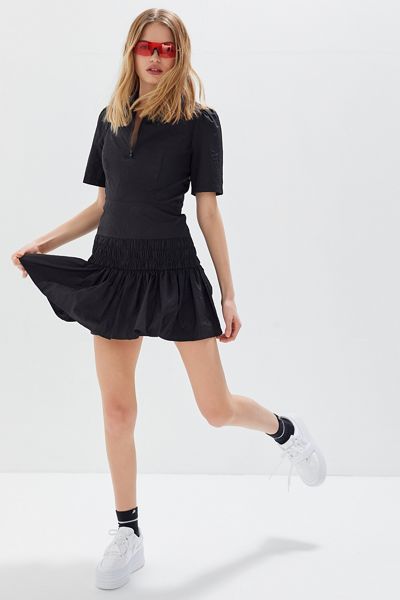 UO Nylon Ruffle Drop Waist Mini Dress