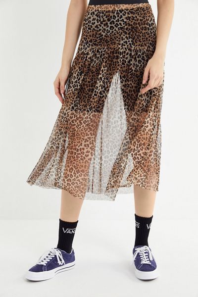 Urban Renewal Remnants Cheetah Mesh Midi Skirt