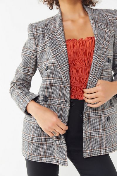 ASTR The Label Plaid Double-Breasted Blazer