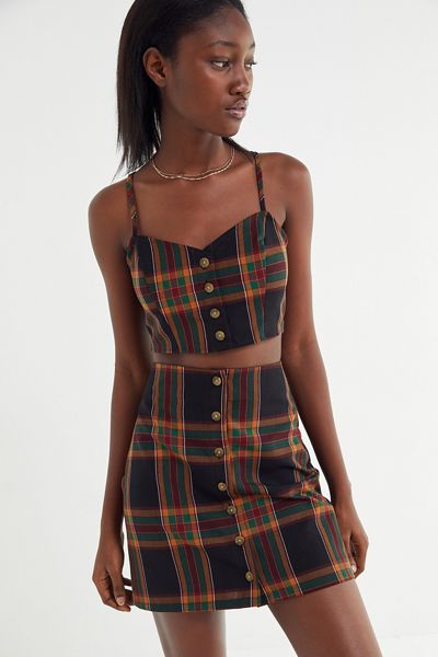 Urban Renewal Remnants Plaid Button-Front Mini Skirt