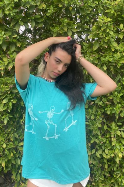 Project Social T Skateboard Skeletons Graphic Tee In Turquoise