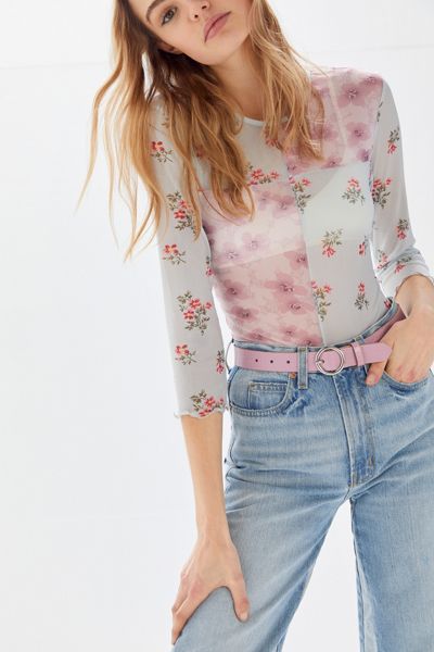 UO Floral Mesh Long Sleeve Tee