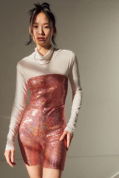 Motel Sequin Strapless Romper