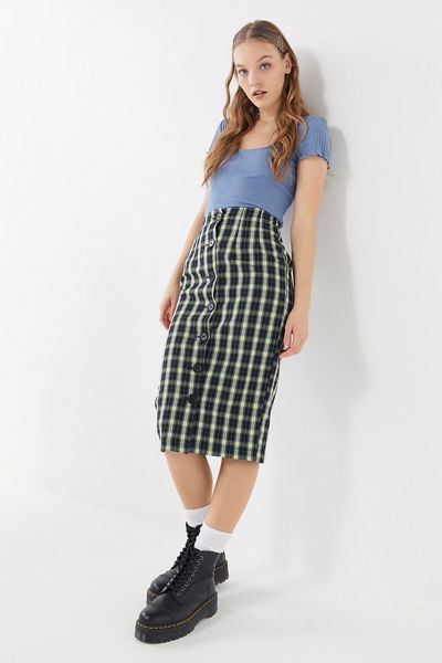 Urban Renewal Remnants Plaid Button-Front Midi Skirt
