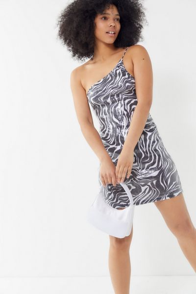 Motel Sattia Zebra Sequin One-Shoulder Mini Dress