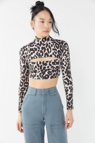 Motel Sinex Leopard Print Cropped Top