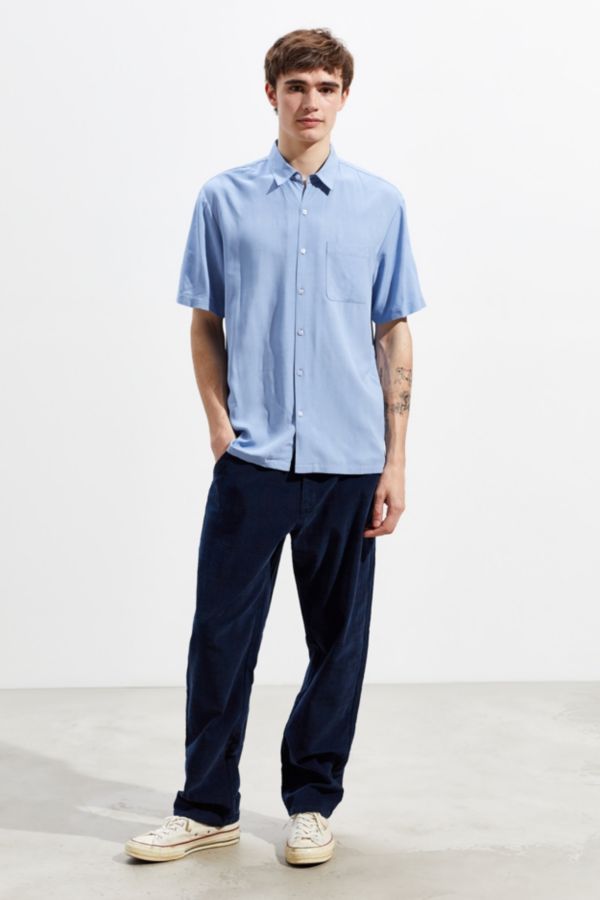 UO Solid Rayon Short Sleeve Button-Down Shirt | Urban Outfitters