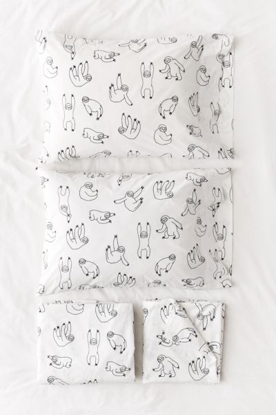 Urban Outfitters Allover Sloths Sheet Set In Black + White