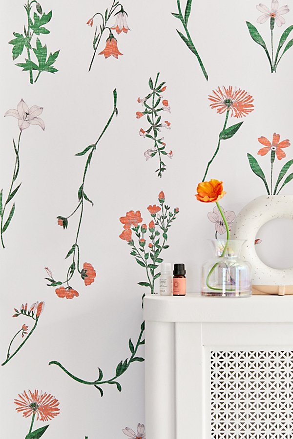 Urban Outfitters Georgina Floral Removable Wallpaper In Orange