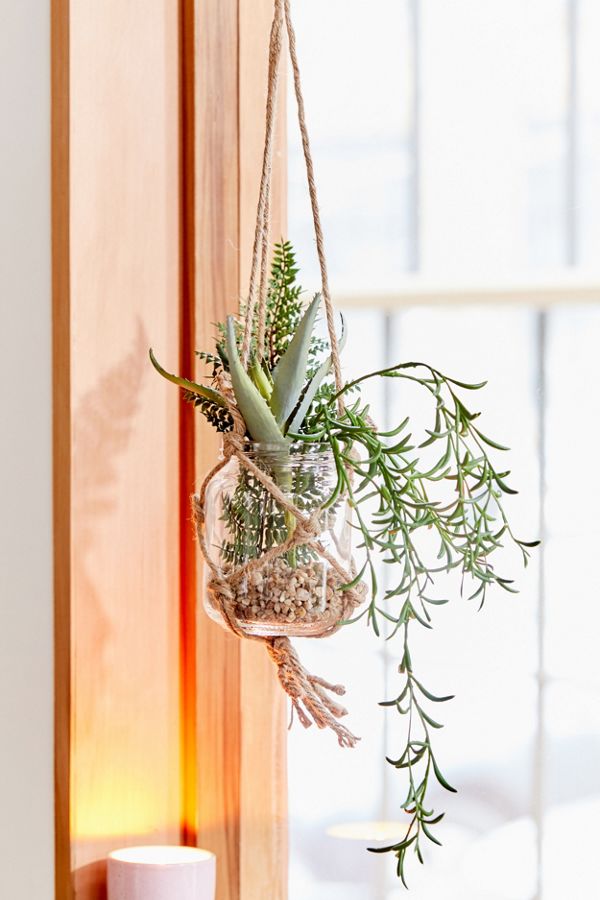 Slide View: 1: Hanging Potted Faux Plant