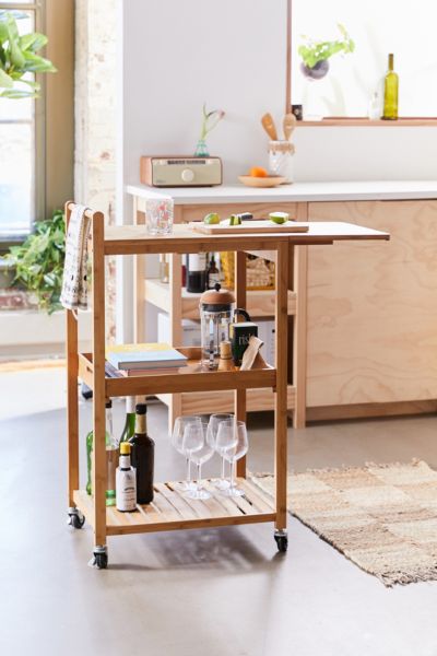 Urban Outfitters Bamboo Rolling Kitchen Cart In Natural