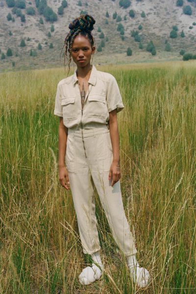 Urban Outfitters Uo Victory Zip-front Coverall Jumpsuit In Neutral