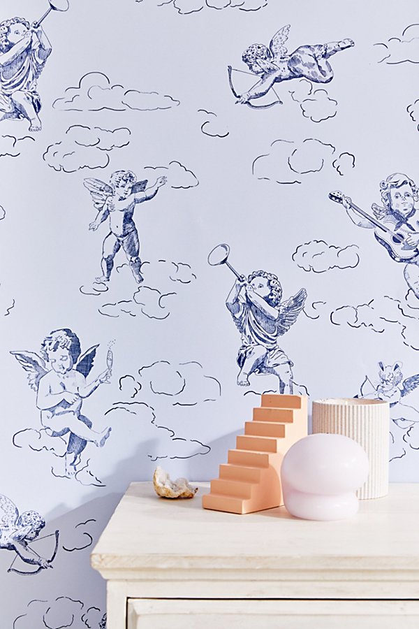 Urban Outfitters Cherub Removable Wallpaper In Blue