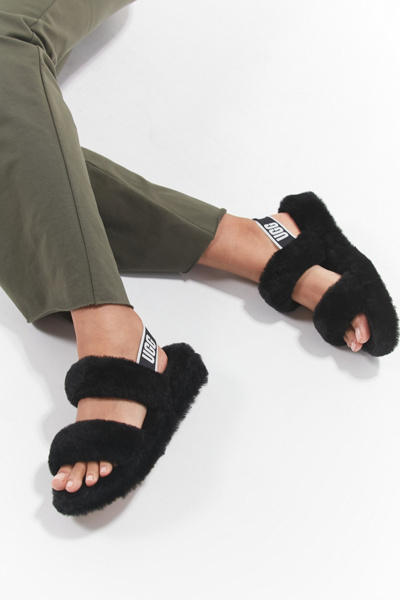 Ugg Oh Yeah Sheepskin Slingback Slippers In Black