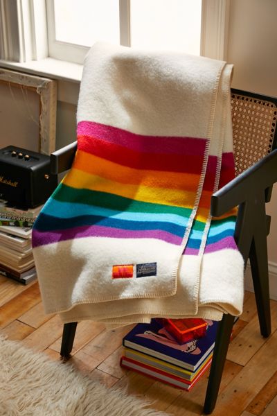 Shop Pendleton Uo Exclusive Rainbow Wool Bed Blanket At Urban Outfitters In Multi