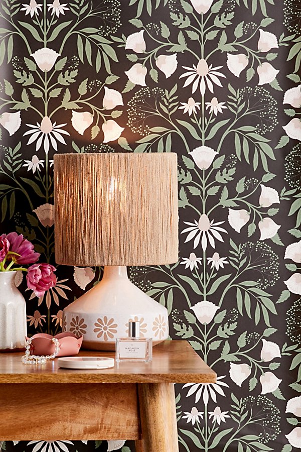 Urban Outfitters Camille Floral Removable Wallpaper In Black