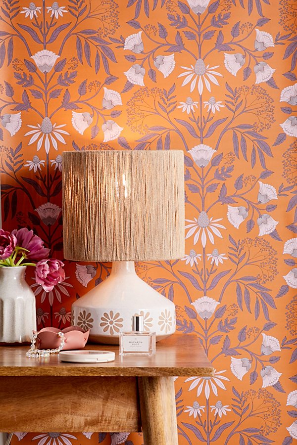 Urban Outfitters Camille Floral Removable Wallpaper In Rust
