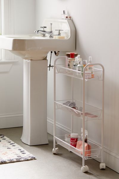 Urban Outfitters Slim 3-tier Wire Rolling Storage Cart In White