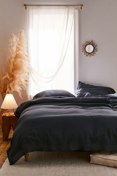 Urban Outfitters Palmer Textured Linen Blend Duvet Cover In Charcoal