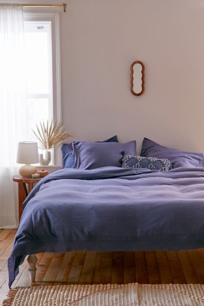 Urban Outfitters Palmer Linen Blend Solid Duvet Cover In Steel Blue