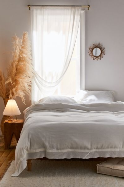 Urban Outfitters Palmer Linen Blend Solid Duvet Cover In White