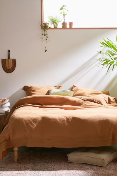 Urban Outfitters Palmer Linen Blend Solid Duvet Cover In Light Brown