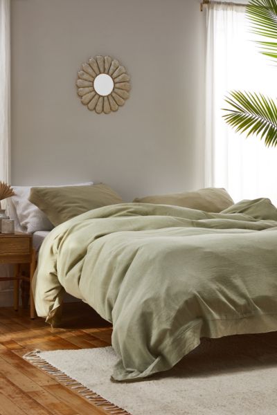 Urban Outfitters Palmer Textured Linen Blend Duvet Cover In Green