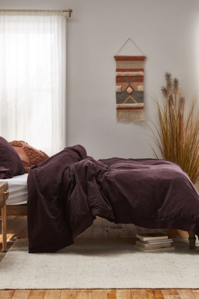 Urban Outfitters Palmer Textured Linen Blend Duvet Cover In Maroon