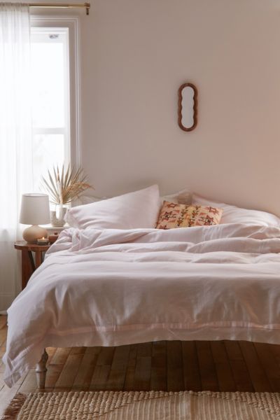 Urban Outfitters Palmer Linen Blend Solid Duvet Cover In Pink